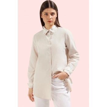 Kadın Basic Gömlek Pamuk Polyester Renk Dantel Detaylı Günlük Kullanım Yaz Aylarının Vazgeçilmezi