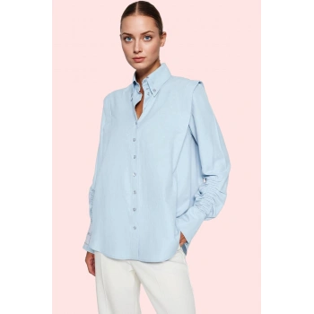 Kadın Basic Gömlek Uzun Kollu Yaka Düğmeli Dokuma Poplin Günlük Stil Yaz Aylarının Vazgeçilmezi