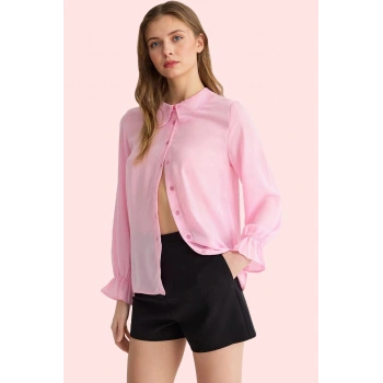 Kadın Basic Kalıp Uzun Kollu Balon Kol Gömlek Dantel Detaylı Günlük Kullanım Modern Tasarım