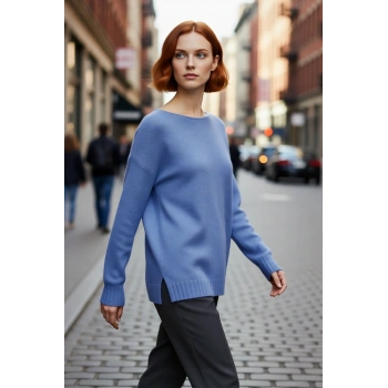 Kadın Basic Kayık Yaka Oversize Triko Kazak Rahat Ve Şık İlkbahar Sonbahar Günlerine Özel Kaliteli