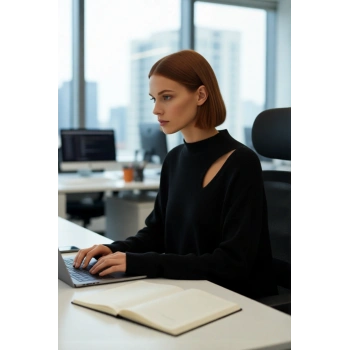 Kadın Basic Oversize Bisiklet Yaka Cut Out Triko Kazak Akrilik Fitilli Uzun Boy Kışlık Rahatlık