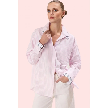 Kadın Basic Oversize Pamuklu Gömlek; Günlük Ve İş Hayatı İçin İdeal Çizgili Desen Hafta Sonu