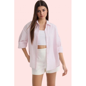 Kadın Basic Pamuklu Geniş Kalıp Çizgili Gömlek Rahat Günlük Stil Yaz Aylarının Vazgeçilmezi