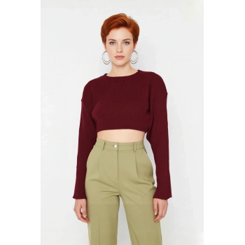 Kadın Basic Regular Kalıp Bisiklet Yaka Triko Super Crop Uzun Kol Kazak Günlük Şıklık İçin