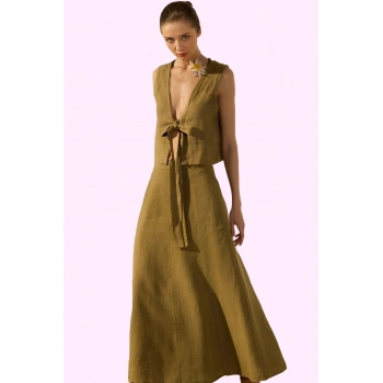 Kadın Basic Siluet Keten Midi Etek Renk Günlük Kaliteli Malzeme Yaz Aylarının Vazgeçilmezi