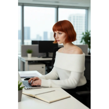 Kadın Basic Siluet Uzun Kollu Carmen Yaka Ekru Regular Kalıp Crop Triko Kazak Kış Gündüz Gece