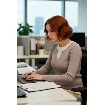 Kadın Bej Triko Kazak Fitted Kesim Polyester Fitilli Çift Katman Görünümlü Günlük Şık İnce Yapı