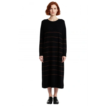 Kadın Bisiklet Yaka Çizgili Desenli Uzun A Kesim Triko Elbise Günlük Ve Özel Anlar İçin Konforlu