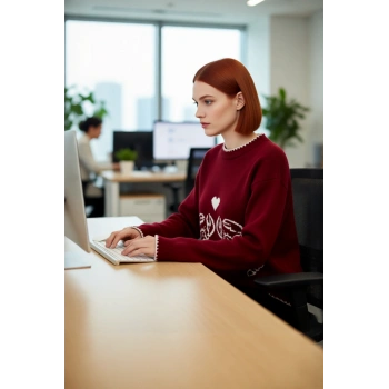 Kadın Bisiklet Yaka Düşük Kollu İntersia Dokuma Regular Boy Triko Kazak Kışlık Kombinlerin Gözdesi