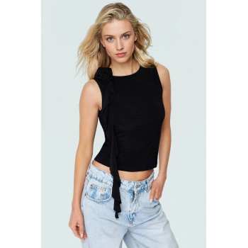 Kadın Bisiklet Yaka Fırfırlı Örme Bluz Günlük Şık Tarz Rahat Ve Mükemmel Uyum