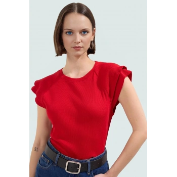 Kadın Bisiklet Yaka Fitted Kısa Kollu Örme Bluz Kaliteli İşçilik Mükemmel Uyum