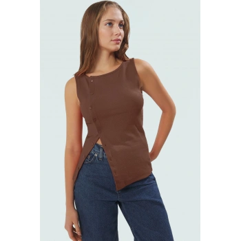 Kadın Bisiklet Yaka Fitted Örme Bluz Günlük Stil Rahat Ve Şık Özel Tasarım