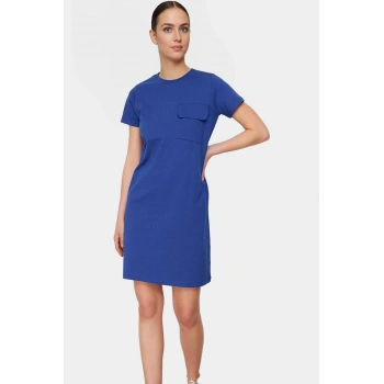 Kadın Bisiklet Yaka Kısa Kollu Pamuklu T shirt Elbise Günlük Casual Tarz Özel Tasarım Uzun Ömürlü