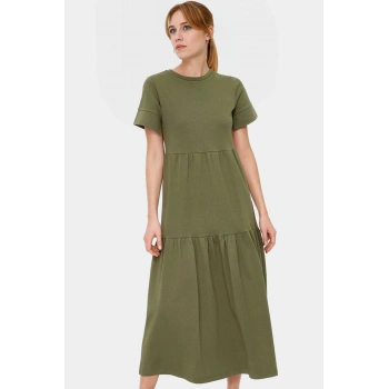 Kadın Bisiklet Yaka Örme Maxi Elbise Rahat Yazlık Günlük Stil Kullanım Modern