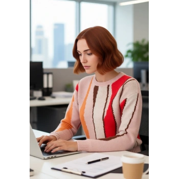 Kadın Bisiklet Yaka Renk Bloklu Triko Kazak Regular Kalıp Kış İçin Şık Düşük Kol Tasarım Kaliteli