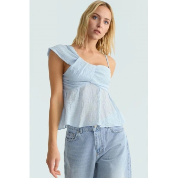 Kadın Bluz Peplum Kalp Yaka Aerobin Dokuma Yazlık Dayanıklı Malzeme Şık Görünüm