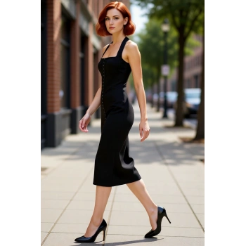 Kadın Bodycon Agraflı Askılı Midi Abiye Elbise Şık Gece Kokteyl ve Mezuniyet Davetleri İçin