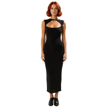 Kadın Bodycon Kalıp Kolsuz Maxi Elbise Cut Out Detaylı Zarif Sandy Dokulu Polyester Örme Kaliteli