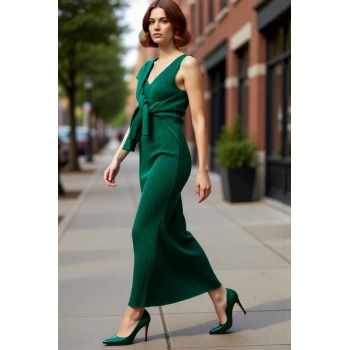 Kadın Bodycon Kesim Midi Triko Elbise Uzun Kollu Uyumlu Kazak İkili Takım Şık Günlük Stile Uygun