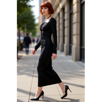 Kadın Bodycon Kesim Uzun Kollu Maxi Abiye Elbise Bağlama Detaylı Kare Yaka İle Şıklık Sunar