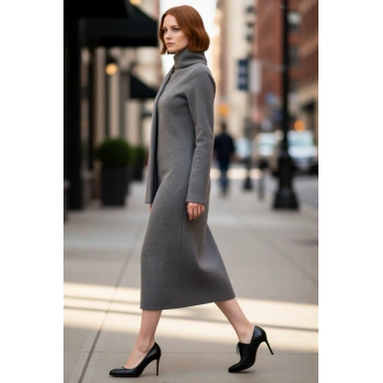 Kadın Bodycon Maxi Şal Yaka Selanik Örme Elbise Uzun Kollu Kışlık Günlük Şıklık Sunan Tasarım