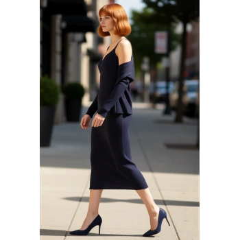 Kadın Bodycon Triko Maxi Hırka Elbise Seti İnce Kumaş Rahat Şık Günlük Kombinler Sunar Kaliteli