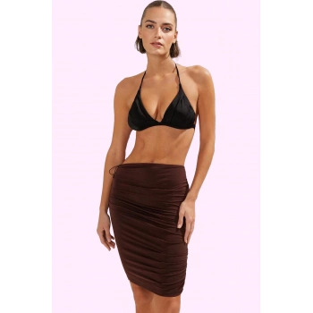 Kadın Bodycone Mini Etek Büzgü Detay Örme Kumaş Plaj Giyim Günlük Kullanım Kaliteli Malzeme