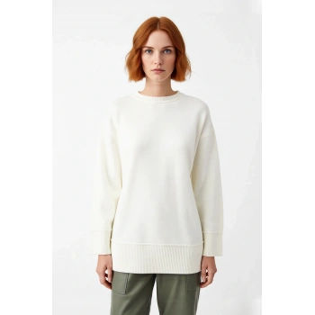 Kadın Boxy Kalıp Bisiklet Yaka Düşük Kollu Düz Triko Kazak Kışlık Günlük Şıklık Sunar Kaliteli