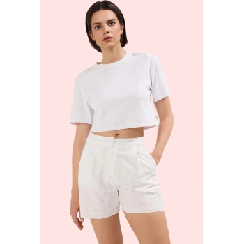 Kadın Brode Desenli Kısa Şort Pamuk Günlük Kombinler Hafta Sonu Yaz Aylarının Vazgeçilmezi