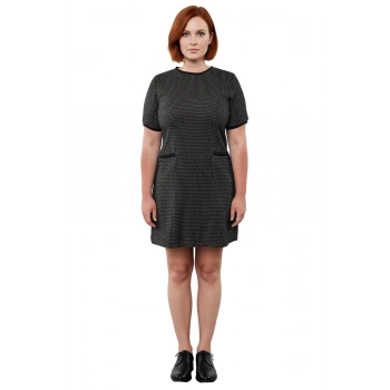 Kadın Business Şıklığına Uygun Bisiklet Yaka Kısa Kol Dokuma Tüvit Midi Elbise Kaliteli Şık