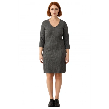 Kadın Büyük Beden A Kesim Mini Örme Elbise V Yaka Reglan Kol Fırçalı Kaşkorse Dokusuyla Şık