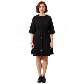 Kadın Büyük Beden A Line Dokuma Elbise Modern Bisiklet Yaka Şık Truvakar Kol Tasarımı Kaliteli