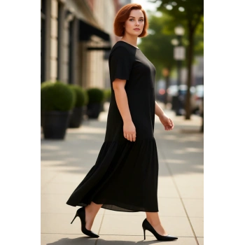 Kadın Büyük Beden A line Maxi Kısa Kollu Dokuma Volanlı Elbise Rahat Günlük Şıklık Sunar Kaliteli