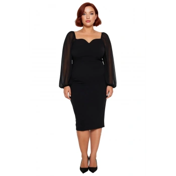 Kadın Büyük Beden Bodycon Midi Uzun Kollu V Yaka Dokuma Elbise Şık Akşam Davetleri İçin İdeal