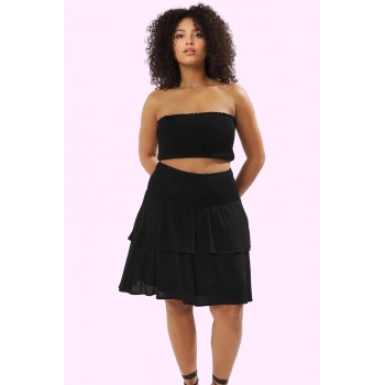 Kadın Büyük Beden Eteği Fırfırlı Crinkle Dokuma Yazlık Günlük Hafta Sonu Dayanıklı Malzeme