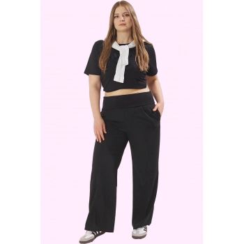 Kadın Büyük Beden Geniş Paça Pantolon Yüksek Bel Günlük Kullanım İçin İdeal Seçim Hafta Sonu