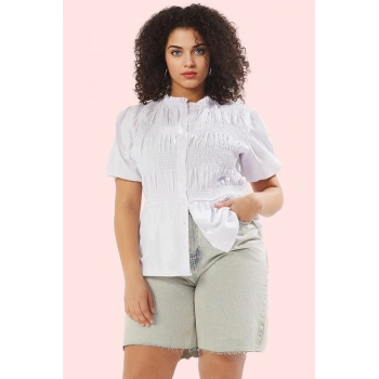 Kadın Büyük Beden Gömlek Kısa Kol Balon Regular Kalıp Günlük Hafta Sonu Yaz Aylarının Vazgeçilmezi