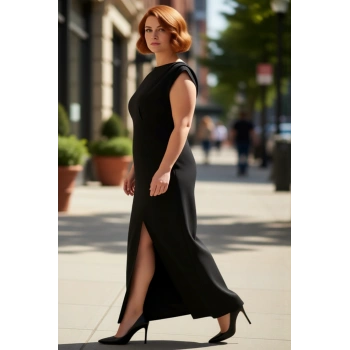 Kadın Büyük Beden Kolsuz Yırtmaçlı Maxi Dokuma Abiye Elbise Özel Günler İçin Şık Tasarım Kaliteli