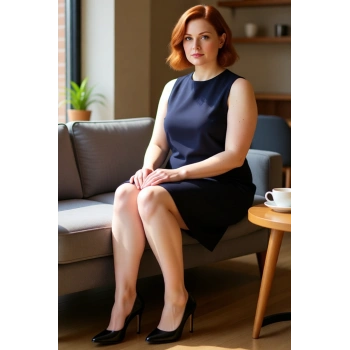 Kadın Büyük Beden Lacivert Düz Desen Bisiklet Yaka Kolsuz Mini Shift Dokuma Elbise 100 Polyester