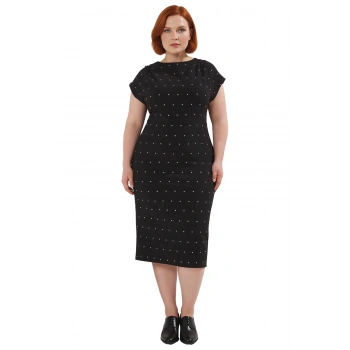 Kadın Büyük Beden Modern Şık Taş Detaylı Parti Elbisesi Kayık Yaka Düşük Kol Dokuma Midi Boy Tasarım