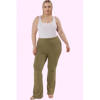 Kadın Büyük Beden Örme Pantolon İspanyol Paça Flare Günlük Şıklık Yaz Aylarının Vazgeçilmezi