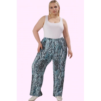 Kadın Büyük Beden Örme Pantolon; Yüksek Bel Geniş Paça Animal Desen 100% Polyester Günlük Kombinler