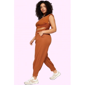 Kadın Büyük Beden Örme Pantolon Yüksek Bel Havuç Kalıp Regular Boy Yaz Aylarının Vazgeçilmezi