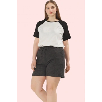 Kadın Büyük Beden Örme Şort Regular Fit Günlük Kullanım Hafta Sonu Yaz Aylarının Vazgeçilmezi