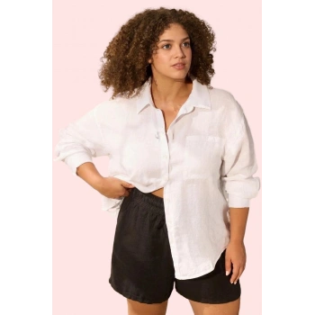 Kadın Büyük Beden Oversize Keten Gömlek Günlük Stil Özel Günler Yaz Aylarının Vazgeçilmezi