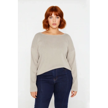 Kadın Büyük Beden Relaxed Fit Akrilik Düz Desen Triko Kazak Kış Günlük Kombinler İçin Şık Seçim