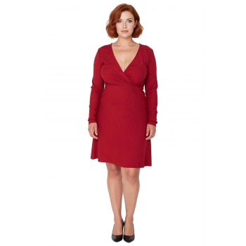 Kadın Büyük Beden Skater Kalıp V Yaka Uzun Kollu Örme Mini Elbise Günlük Şıklığınızı Tamamlar