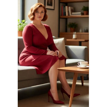 Kadın Büyük Beden Skater Kalıp V Yaka Uzun Kollu Örme Mini Elbise Günlük Şıklığınızı Tamamlar