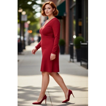 Kadın Büyük Beden V Yaka Uzun Kol Skater Örme Mini Elbise İlkbahar Sonbahar Kombinlerinin Yıldızı