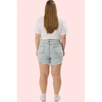 Kadın Buz Mavisi Skinny Denim Şort Yüksek Bel Esnek Pamuklu Günlük Kullanım Modern Tasarım